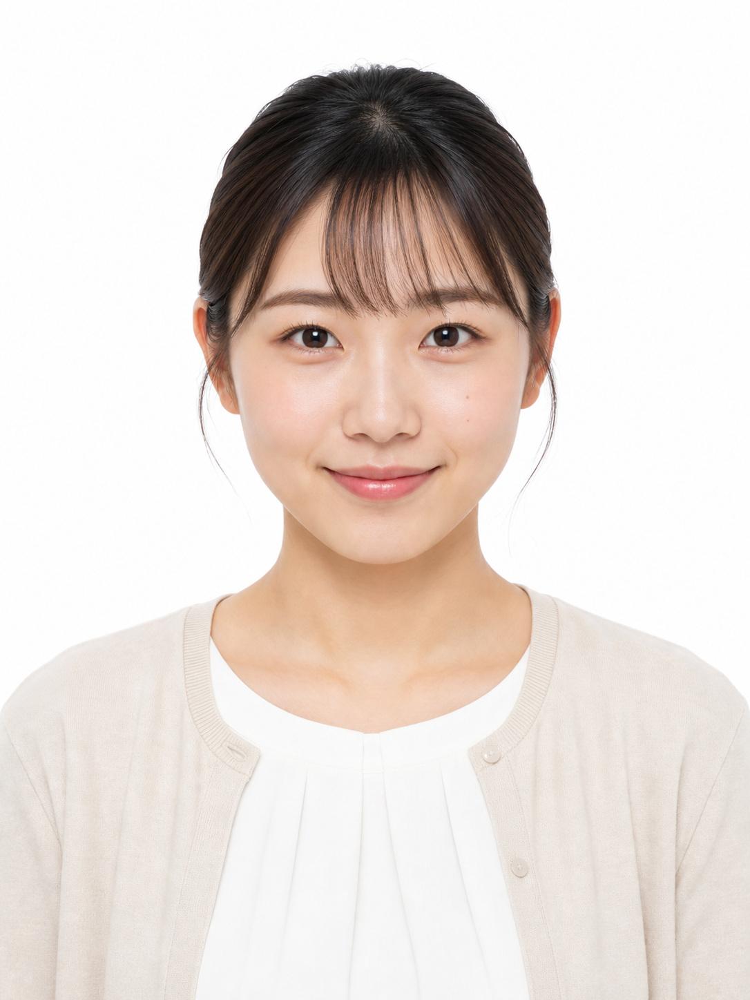 Japanese woman in business casual clothing on a white background