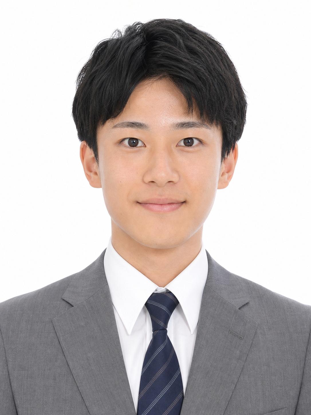 Japanese man in a gray suit on a white background